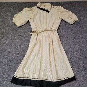 Strait Lane Dress Womens Size 14 Cream Polka Dot Vintage Belted Retro Tea Dress